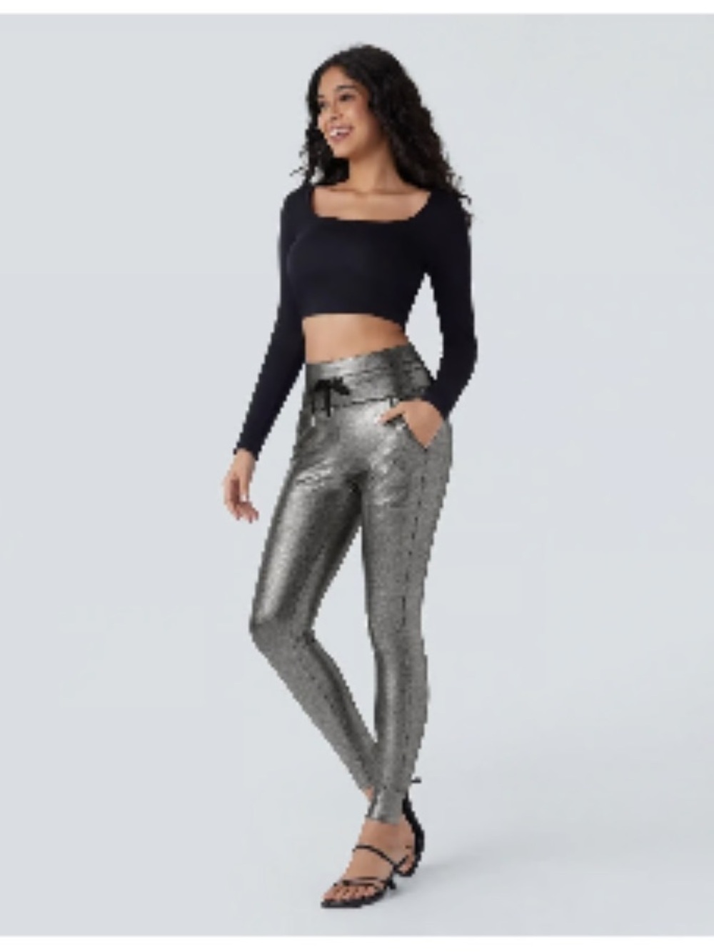 Halara Metallic Silver High-Waist Skinny jogger Pants Small
